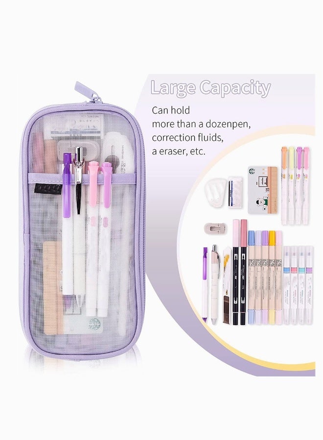 Multi Purpose Clear Mesh Zipper Bag for School and Travel Ideal for Pens Makeup and Accessories in Purple - Image 2