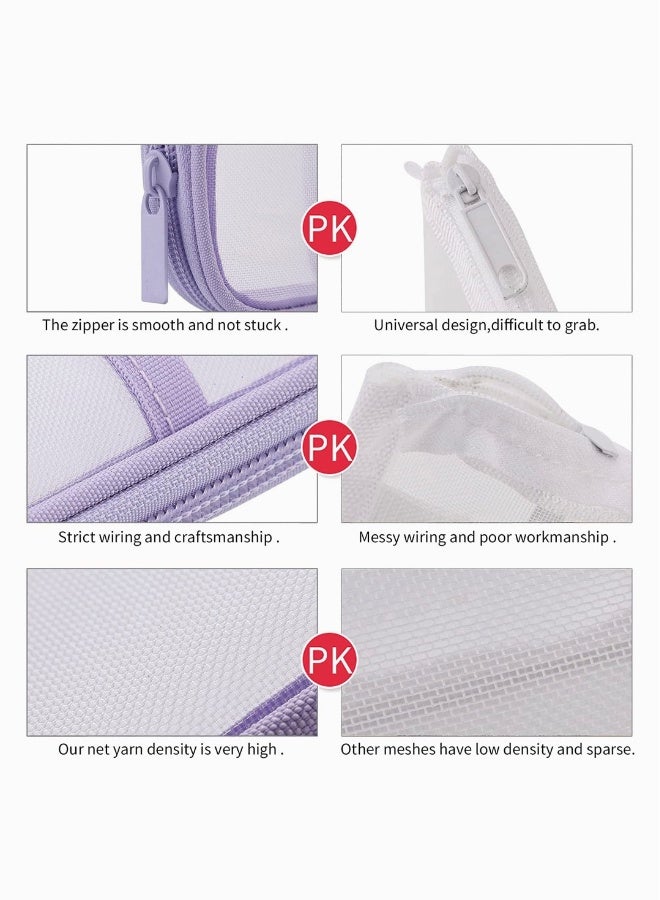 Multi Purpose Clear Mesh Zipper Bag for School and Travel Ideal for Pens Makeup and Accessories in Purple - Image 4