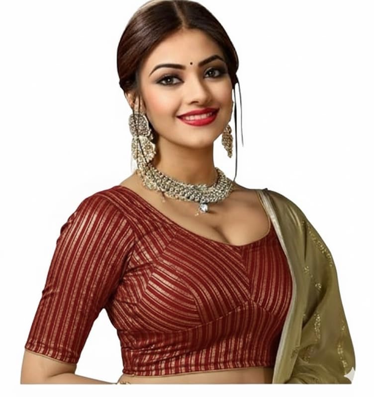 Bhochi Stylish Latest Katori Design Golden Foil Printed Blouse Stretchable Readymade Saree Blouses for Women Trendy Blouse Special for Festival - Image 2