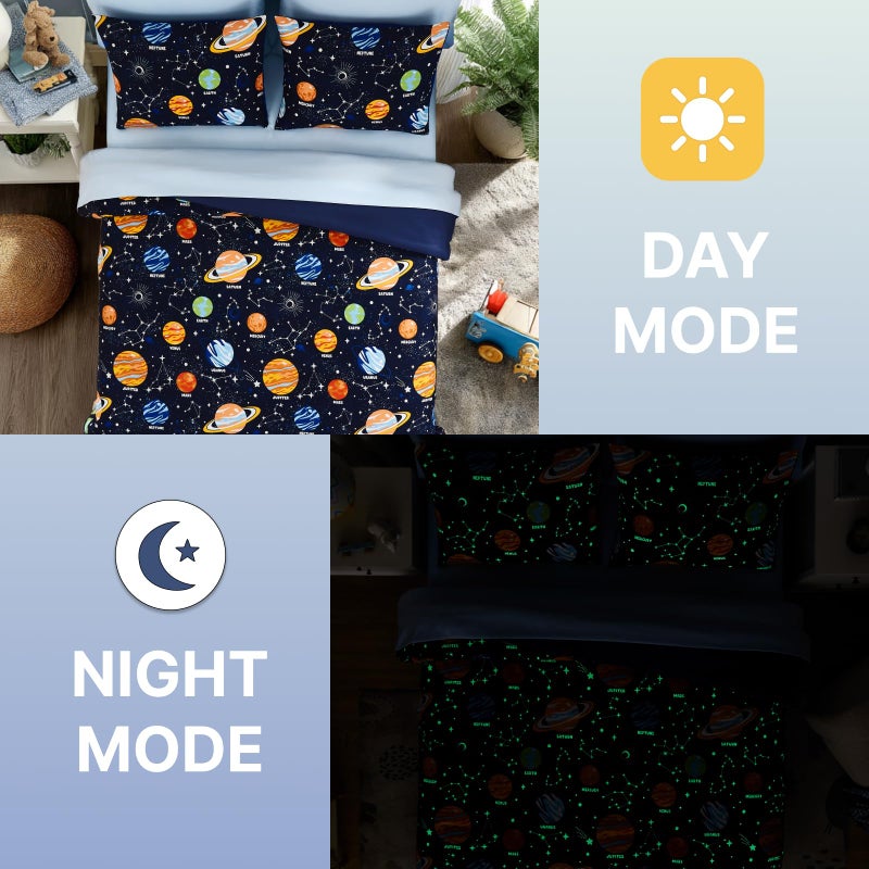 Wink Deer Twin Comforter Set for Boys-5 Pieces Space Glow in the Dark Twin Bedding Sets for Kids, Ultra Soft Bed in A Bag with Sheets - Image 5