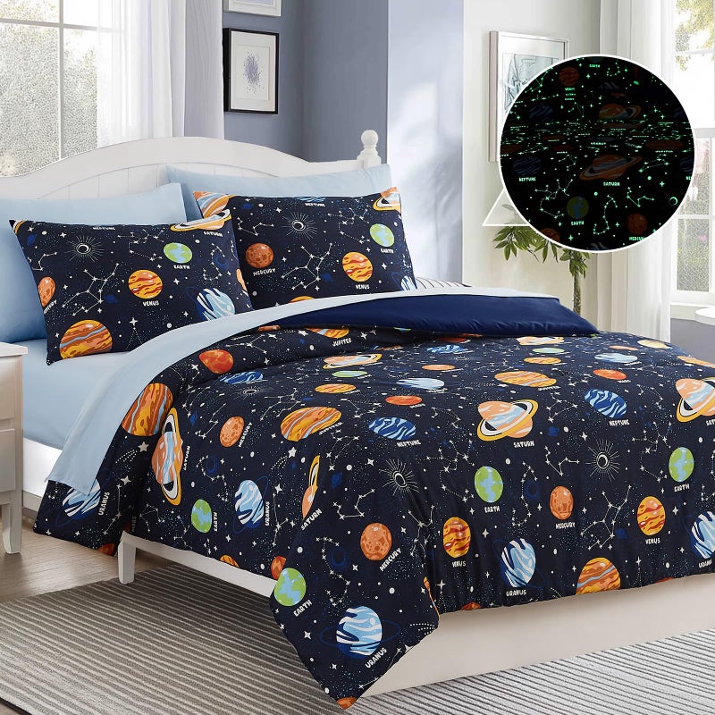 Wink Deer Twin Comforter Set for Boys-5 Pieces Space Glow in the Dark Twin Bedding Sets for Kids, Ultra Soft Bed in A Bag with Sheets - Image 4