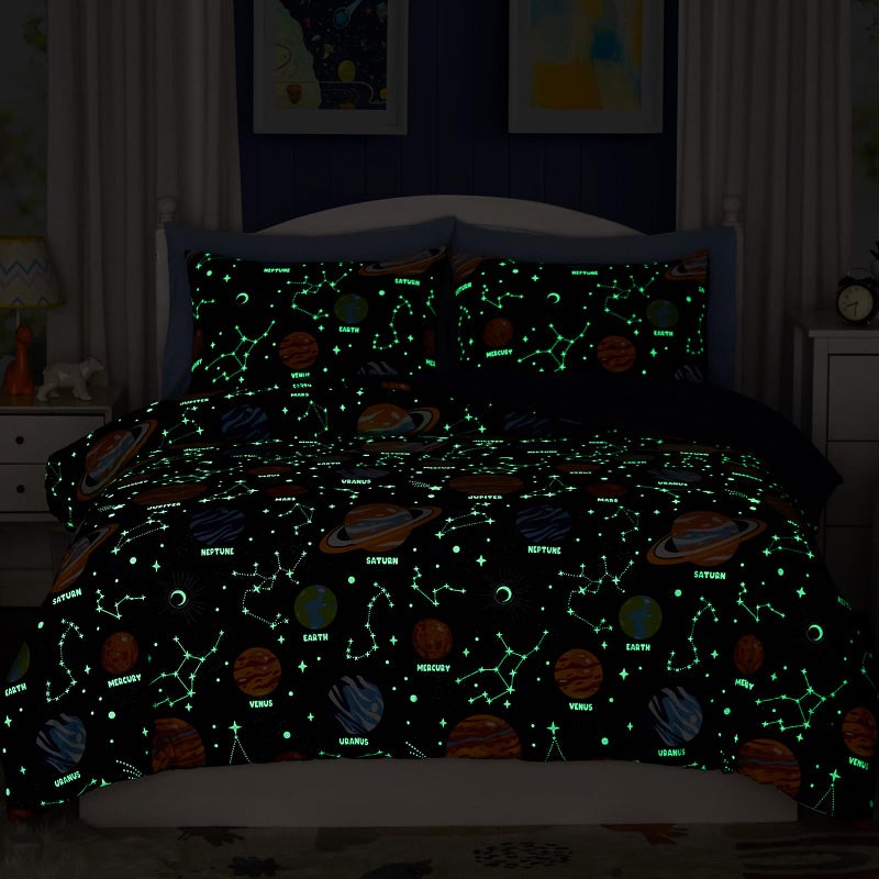 Wink Deer Twin Comforter Set for Boys-5 Pieces Space Glow in the Dark Twin Bedding Sets for Kids, Ultra Soft Bed in A Bag with Sheets - Image 3