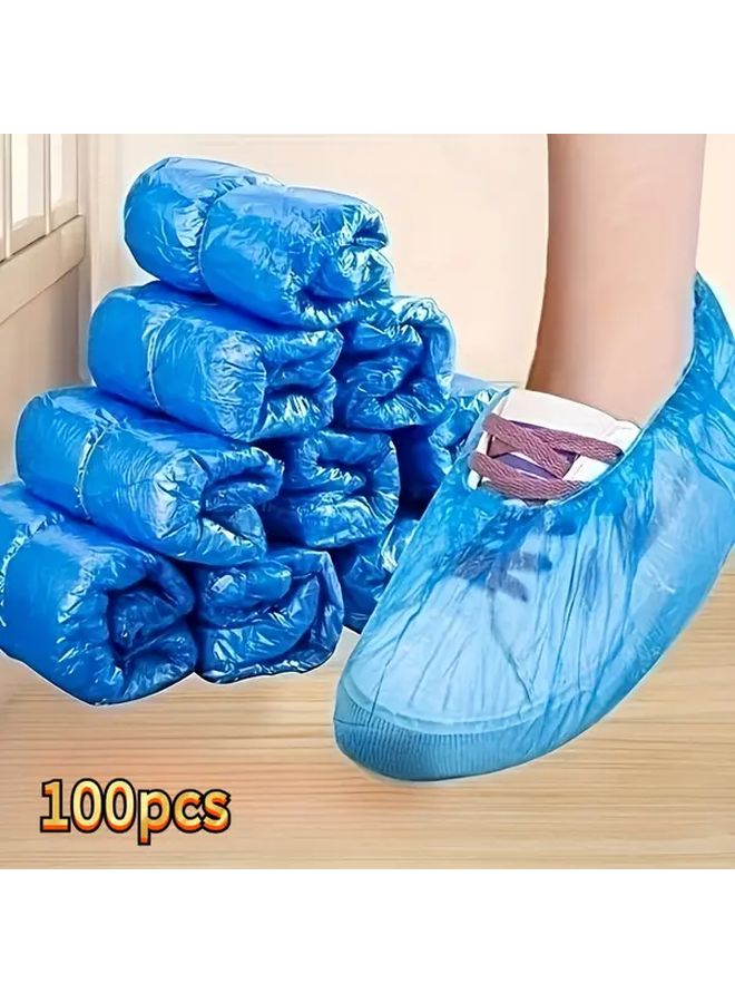 Blue Disposable Shoe Covers 100pcs Anti Slip Waterproof For Home Travel Hotel - Image 1