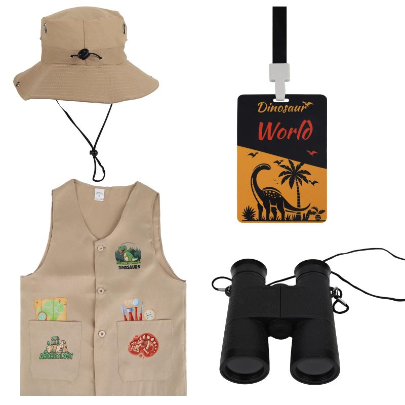 2 MULE TEAM Kids Dinosaur Paleontologist Kit Hat Costume and Vest Dinosaur Pass Cards for Paleontologist Costume Kids Explorer Activity Zoo Jungle Party and Career Day Party - Image 3