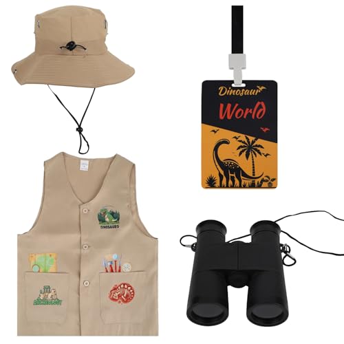 2 MULE TEAM Kids Dinosaur Paleontologist Kit Hat Costume and Vest Dinosaur Pass Cards for Paleontologist Costume Kids Explorer Activity Zoo Jungle Party and Career Day Party - Image 1