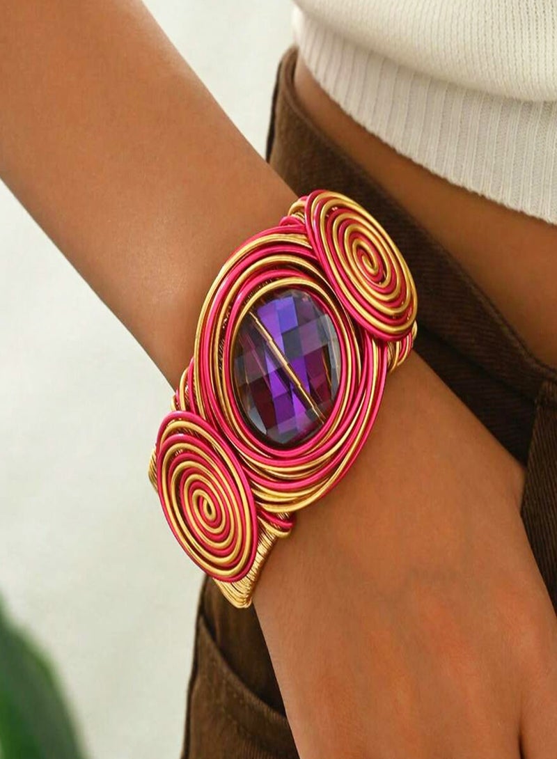 Bracelets For Women Colorful Gold Wire Wide Sparkly Rhinestone Bangle Fashion Clothes Jewelry  - Image 2