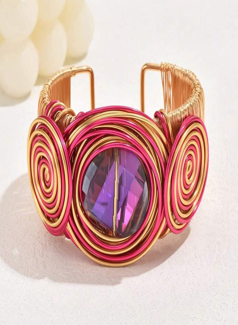 Bracelets For Women Colorful Gold Wire Wide Sparkly Rhinestone Bangle Fashion Clothes Jewelry  - Image 3
