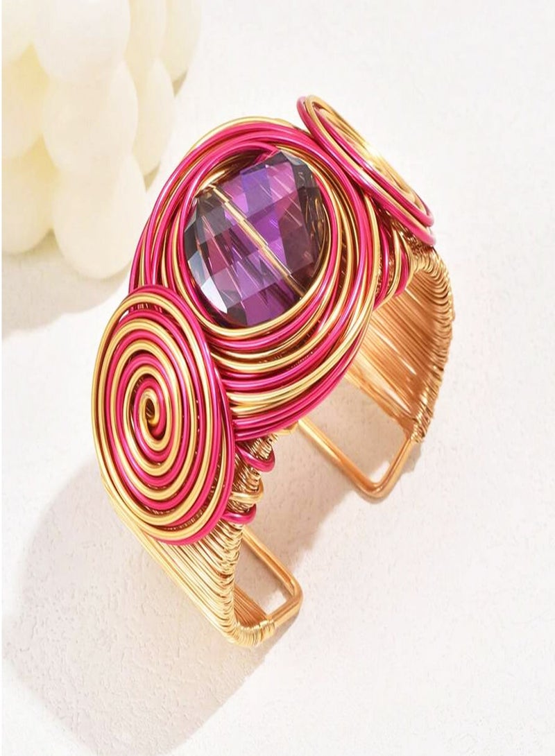 Bracelets For Women Colorful Gold Wire Wide Sparkly Rhinestone Bangle Fashion Clothes Jewelry  - Image 4