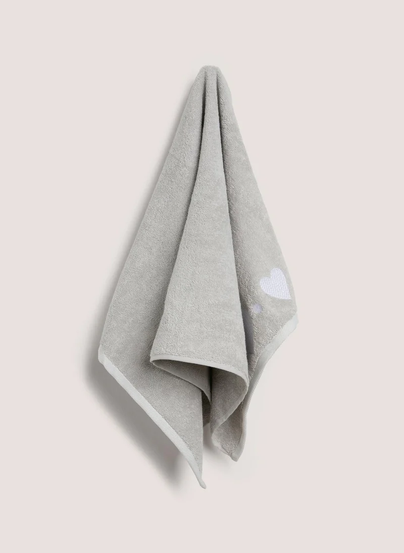 Matalan Grey Embroidered Heart Hand Towel