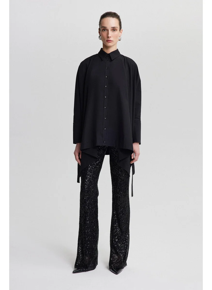 تاتشي Tie Detail Oversize Shirt