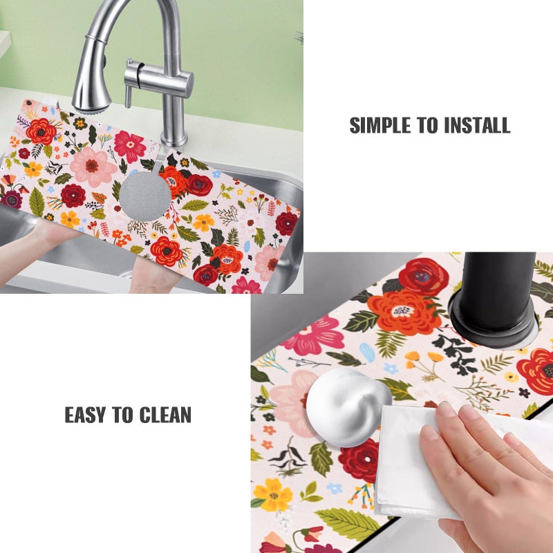 aquoechd Sink Faucet Absorbing Mat, 2 Pack Drying Mat Around Faucet Sink Splash Guard Behind Faucet Sinkmat For Kitchen Bathroom Island Rv 24 * 5.5 Inch (60 * 14 cm) - Image 4