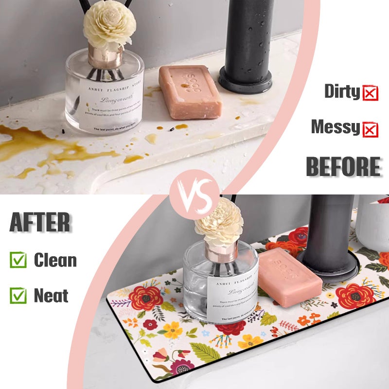 aquoechd Sink Faucet Absorbing Mat, 2 Pack Drying Mat Around Faucet Sink Splash Guard Behind Faucet Sinkmat For Kitchen Bathroom Island Rv 24 * 5.5 Inch (60 * 14 cm) - Image 3