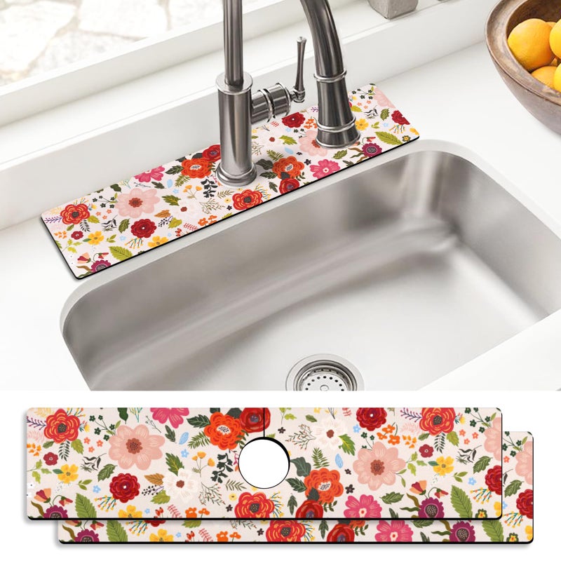 aquoechd Sink Faucet Absorbing Mat, 2 Pack Drying Mat Around Faucet Sink Splash Guard Behind Faucet Sinkmat For Kitchen Bathroom Island Rv 24 * 5.5 Inch (60 * 14 cm) - Image 1