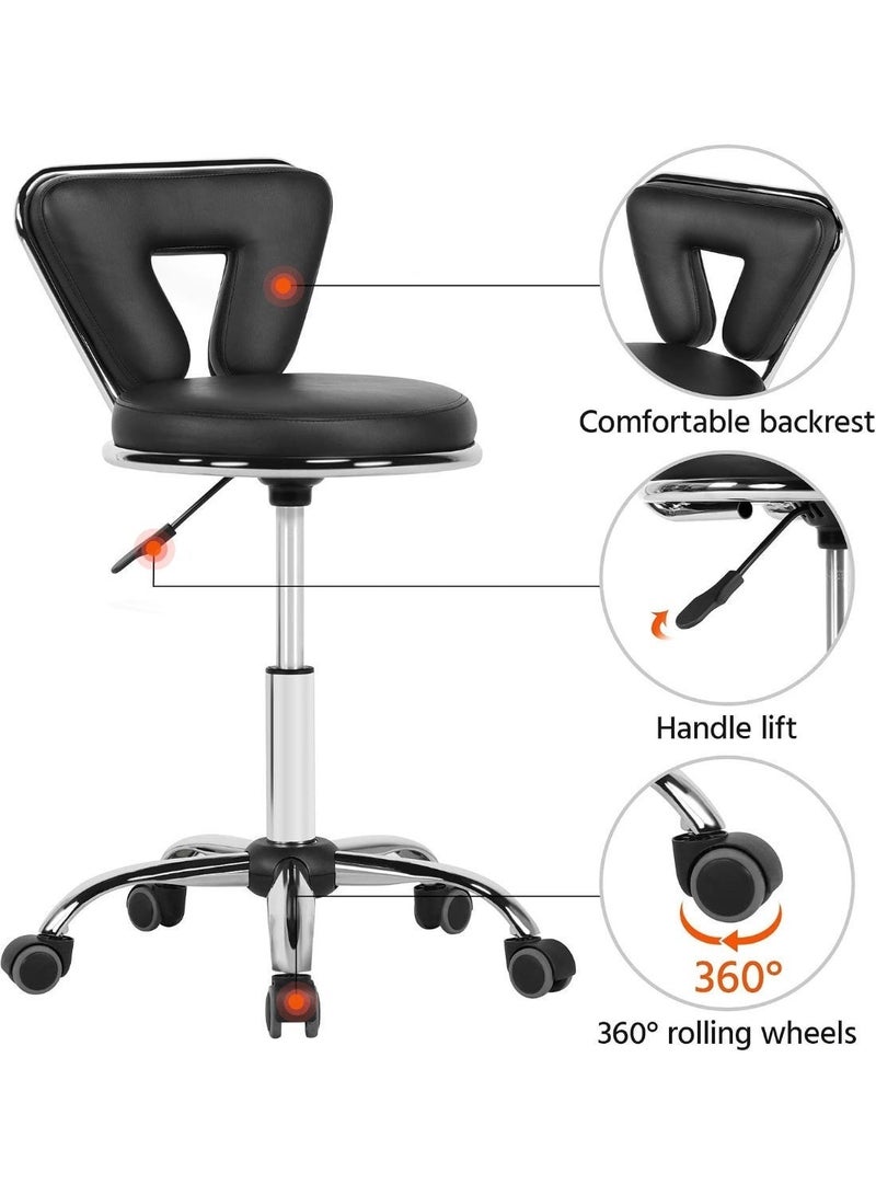 Swivel chair with backrest, height adjustable from 46.5 to 61 cm, equipped with wheels and 360-degree rotation for office, salon, clinic, and workshop. - Image 5