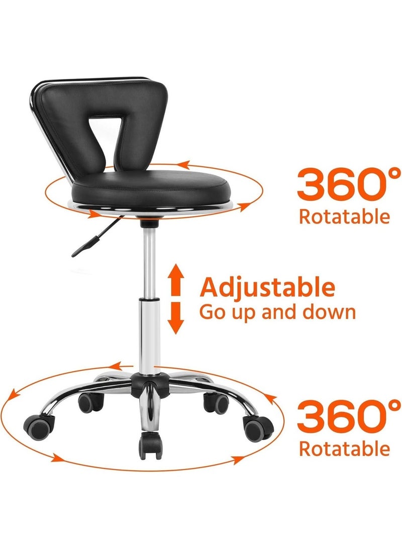 Swivel chair with backrest, height adjustable from 46.5 to 61 cm, equipped with wheels and 360-degree rotation for office, salon, clinic, and workshop. - Image 4