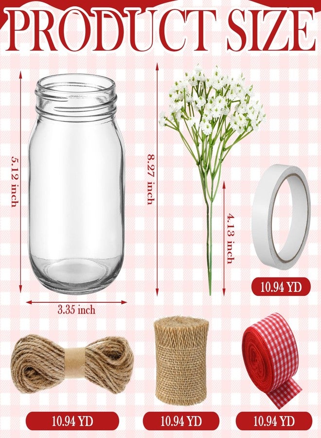 Daifunli 46 Pcs Picnic Party Centerpieces for Table Mason Jar Table Centerpieces with Baby's Breath Red Gingham Ribbon for Picnic Birthday Party BBQ Baby Shower Supplies - Image 3
