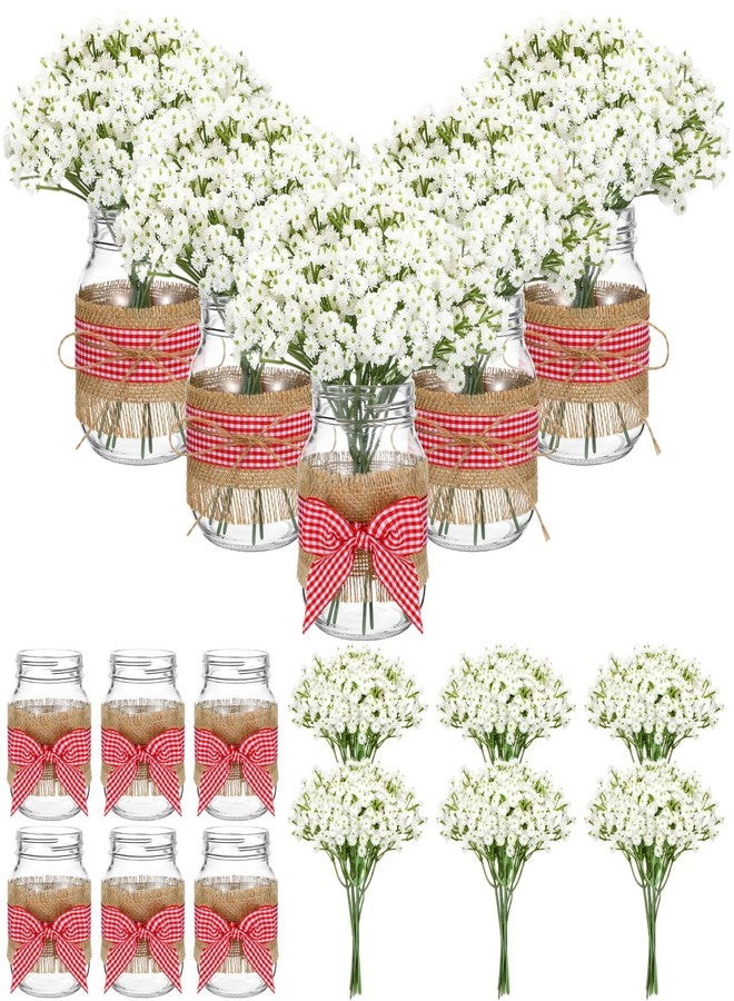 Daifunli 46 Pcs Picnic Party Centerpieces for Table Mason Jar Table Centerpieces with Baby's Breath Red Gingham Ribbon for Picnic Birthday Party BBQ Baby Shower Supplies - Image 1