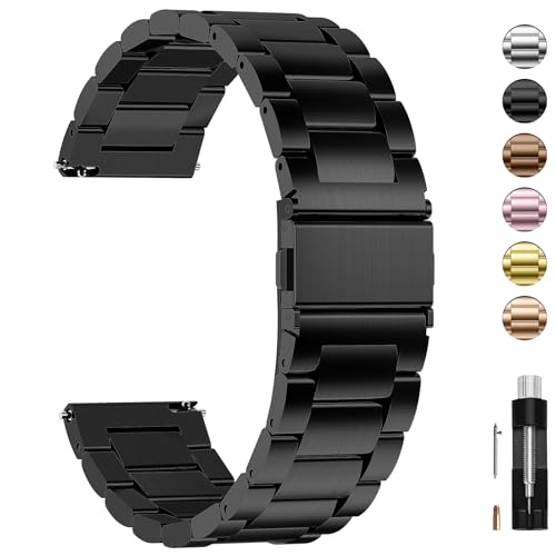 Fullmosa 24mm Stainless Steel Watch Band, Quick Release Metal Replacement Strap with Removable Links, Includes Spring Bars & Link Removal Tool for Men Women (Black) - Image 1