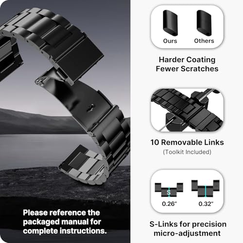 Fullmosa 24mm Stainless Steel Watch Band, Quick Release Metal Replacement Strap with Removable Links, Includes Spring Bars & Link Removal Tool for Men Women (Black) - Image 4