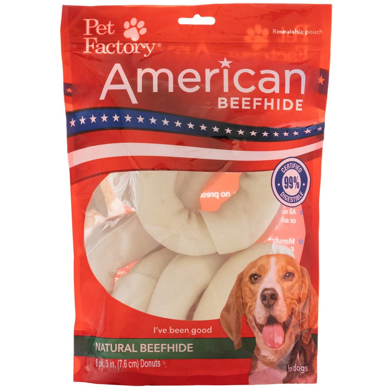 Pet Factory American Beefhide 3-4" Donuts Dog Chew Treats - Natural Flavor, 8 Count/1 Pack - Image 1