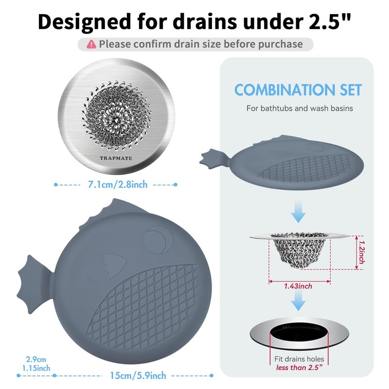 TRAPMATE Shower Drain Hair Catcher, 2.8" Fast Drainage Bathtub Stopper Drain Strainer Kit, Stainless Steel Shower Drain Cover, Bathtub Drain Protector For Sinks & Tubs (Patented Product) - Image 3