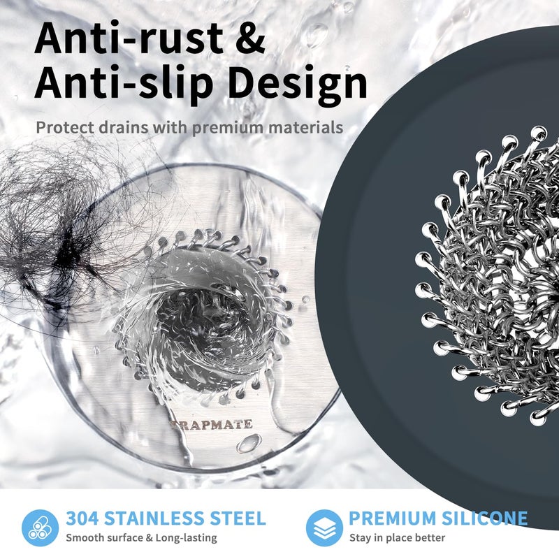TRAPMATE Shower Drain Hair Catcher, 2.8" Fast Drainage Bathtub Stopper Drain Strainer Kit, Stainless Steel Shower Drain Cover, Bathtub Drain Protector For Sinks & Tubs (Patented Product) - Image 5