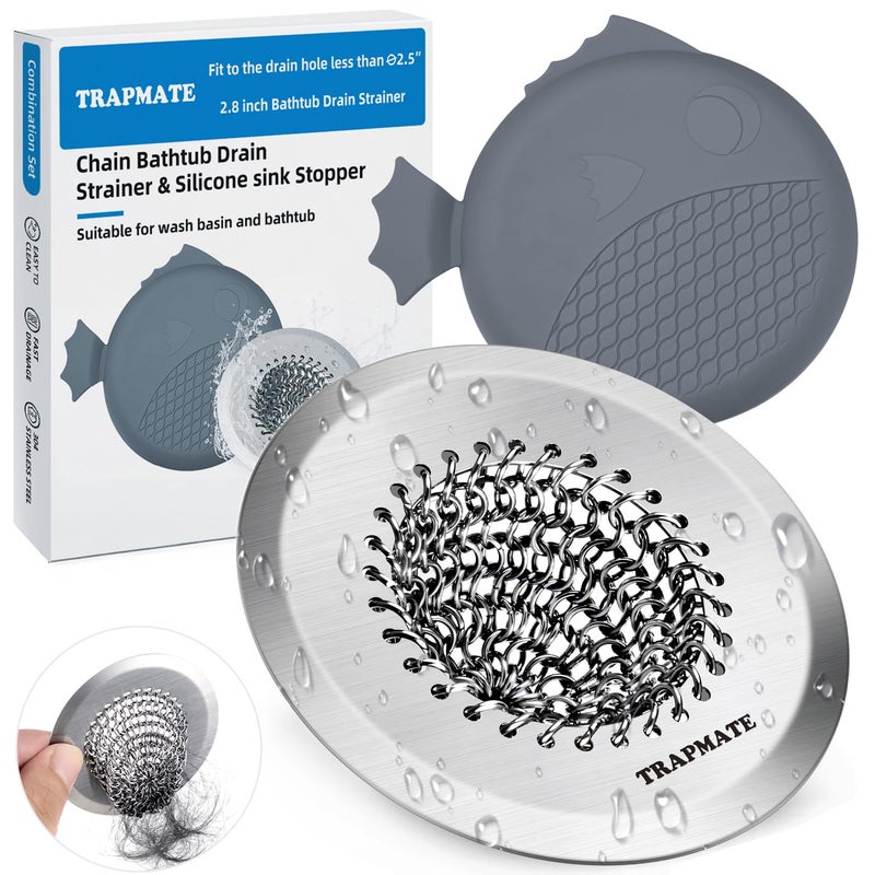 TRAPMATE Shower Drain Hair Catcher, 2.8" Fast Drainage Bathtub Stopper Drain Strainer Kit, Stainless Steel Shower Drain Cover, Bathtub Drain Protector For Sinks & Tubs (Patented Product) - Image 1