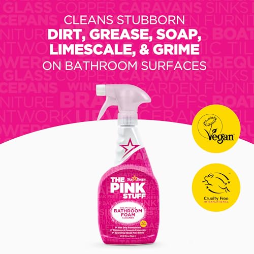 Stardrops - The Pink Stuff Bathroom Cleaning Kit – Cleaning Paste, Bathroom Foam Spray, Toilet Foaming Powder, SQeeZY Sponge & 3 Microfiber Cloths – Tough on Stains, Grease & Soap Scum - Image 3