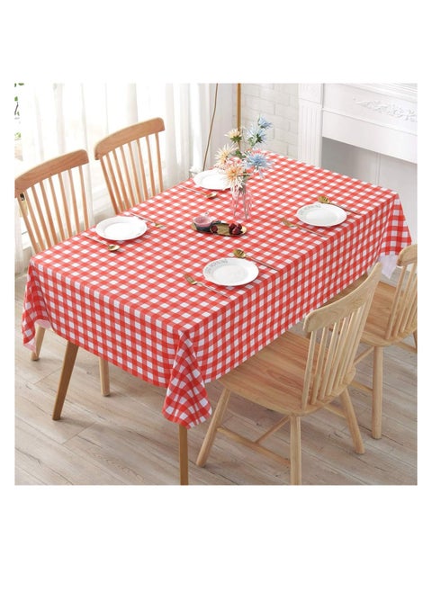 Red and White Checkered Tablecloth Wipeable Vinyl Oilcloth Picnic PVC Plastic Spillproof Peva Oil-Proof Waterproof Vynl Heavy Duty Oblong Mexican Tablecloths for Coffee Table 137*90