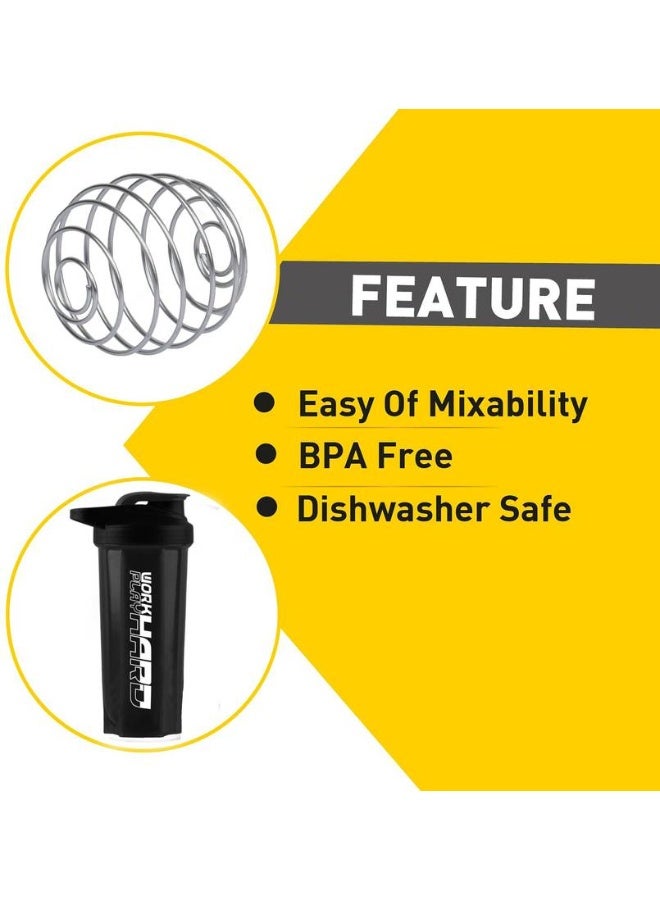 ZYRO ZYRO Work Hard Protein Gym Sipper Bottle with Stainless Steel Spring Ball 700 ml Shaker  (Pack of 1, Black, Plastic) - Image 5