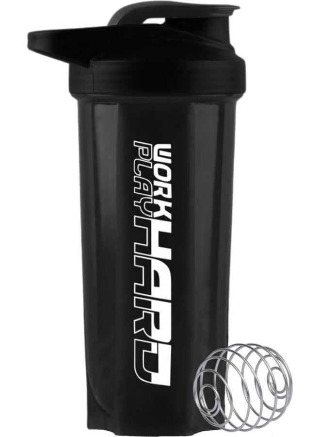 ZYRO ZYRO Work Hard Protein Gym Sipper Bottle with Stainless Steel Spring Ball 700 ml Shaker  (Pack of 1, Black, Plastic) - Image 1