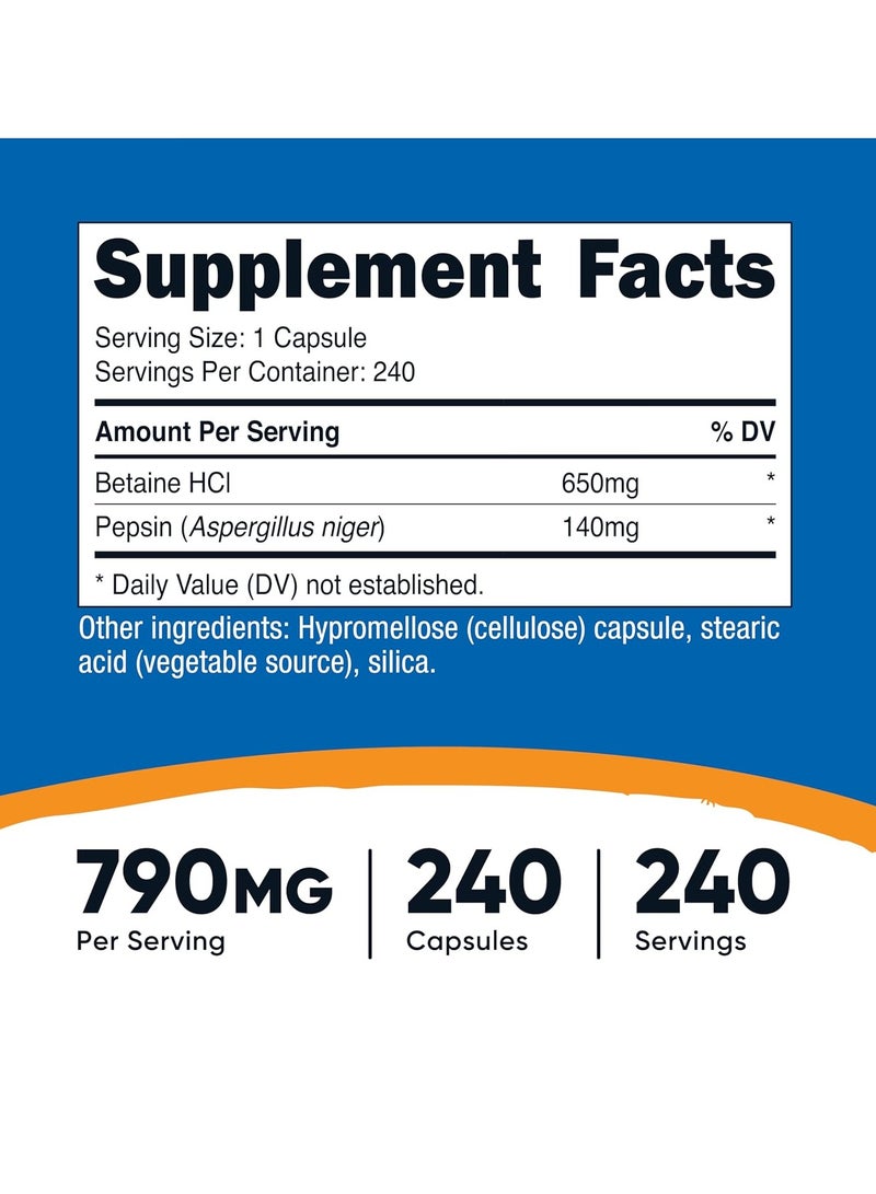 Nutricost Betaine HCl + Pepsin Capsules 790mg 240 Caps - Image 2