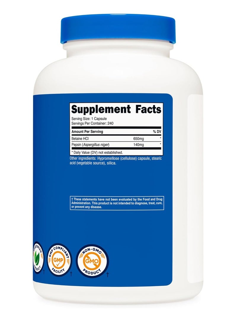 Nutricost Betaine HCl + Pepsin Capsules 790mg 240 Caps - Image 3