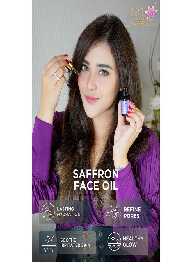 Saffr'n Brightening & Hydrating Face Oil with real and natural Saffron Strands, Squalene, Jojoba, Green Tea | 15ml - Image 2