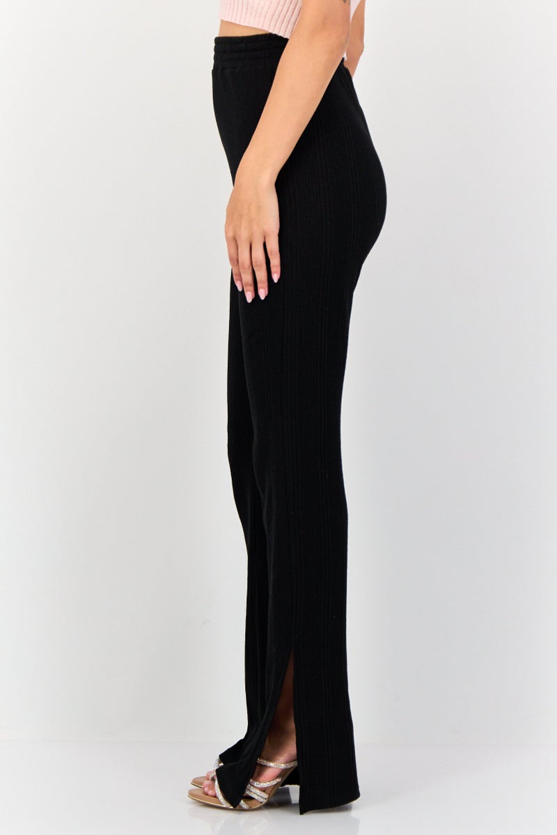 KOTON سروال نسائي بقصة عادية مع شق جانبي مضلع، أسود - Image 4