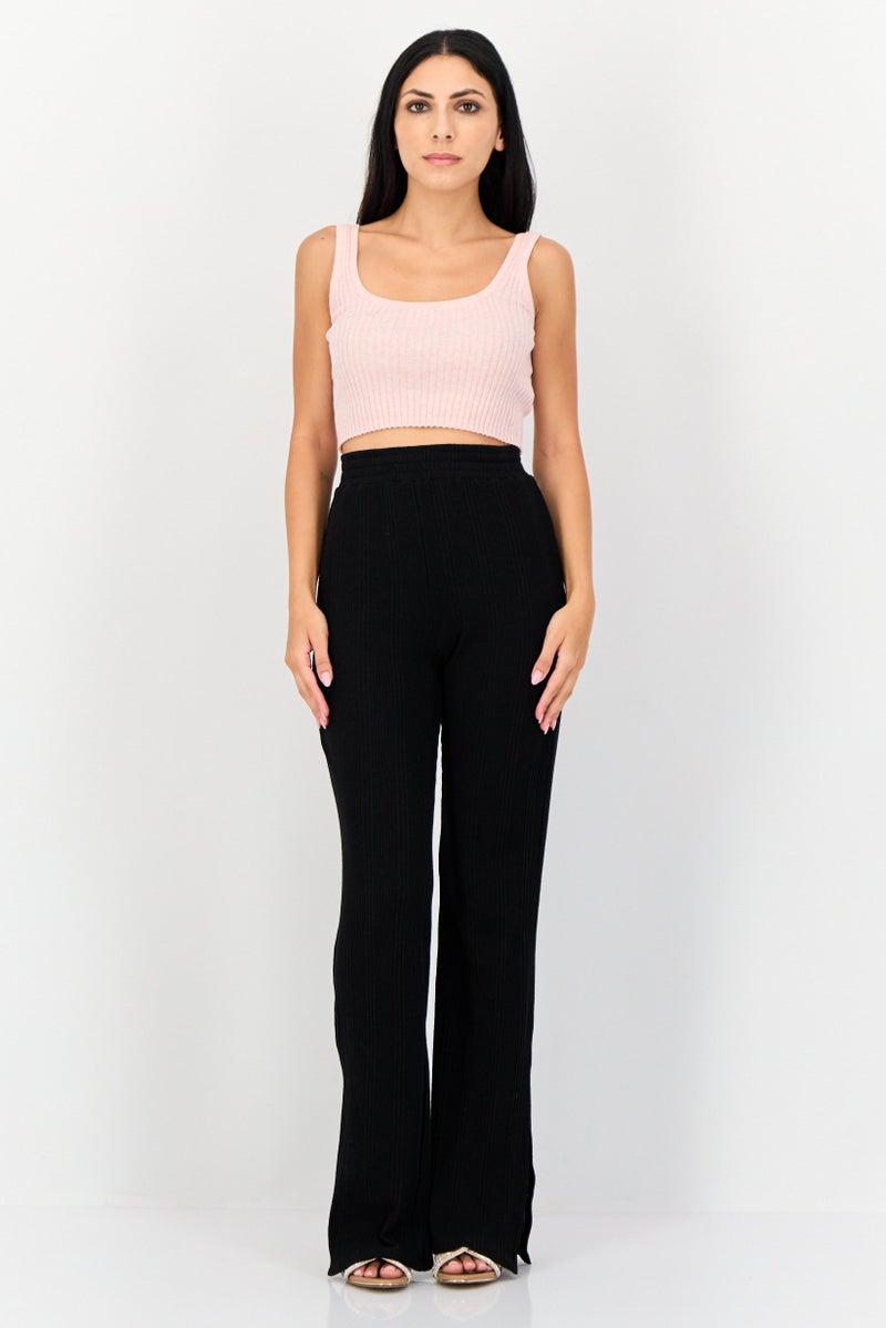 KOTON سروال نسائي بقصة عادية مع شق جانبي مضلع، أسود - Image 2