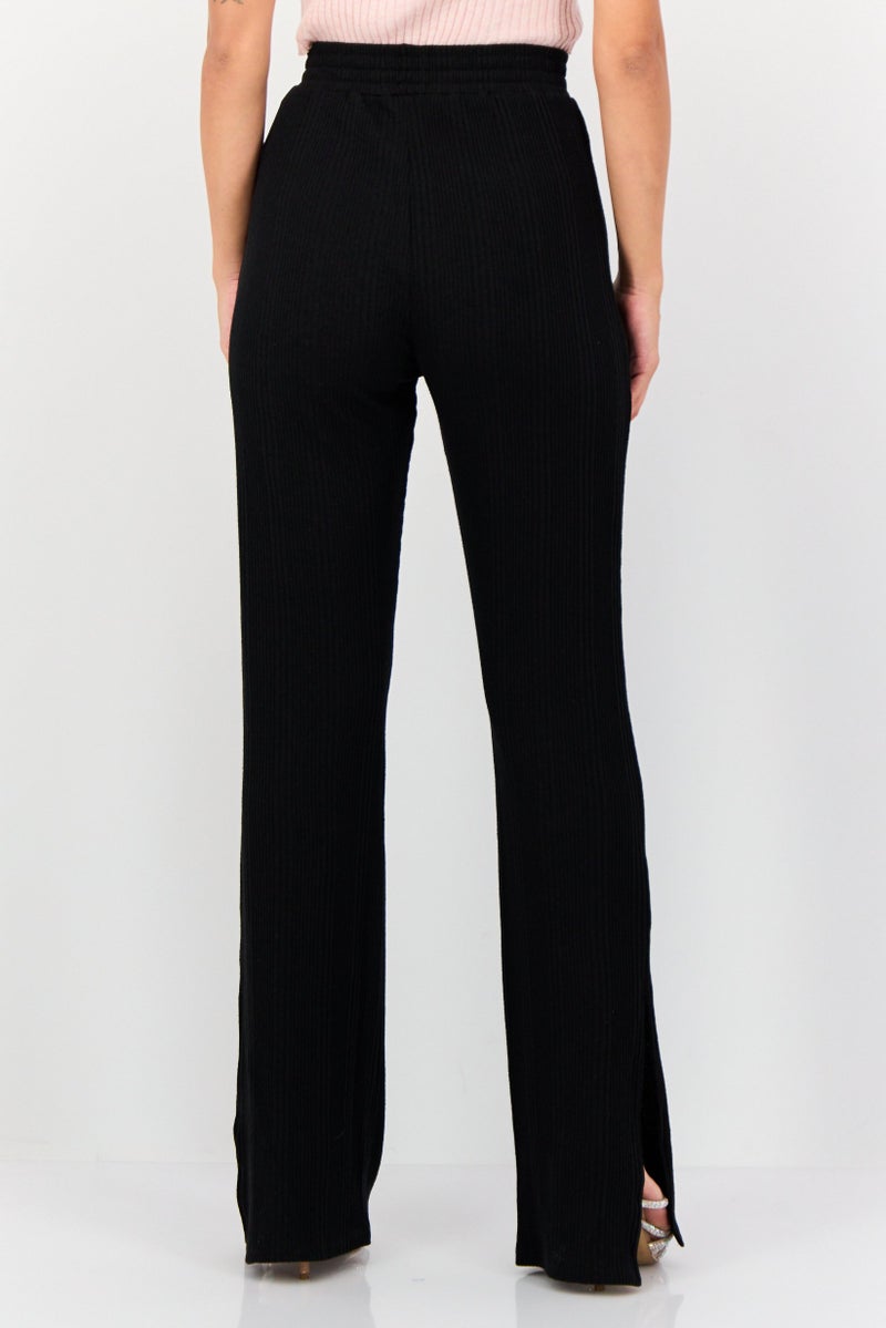 KOTON سروال نسائي بقصة عادية مع شق جانبي مضلع، أسود - Image 3