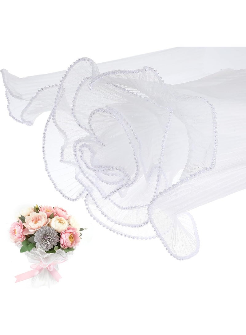 HZYH White Pearl Flower Wrapping Mesh Paper, 4 Yards Waterproof Translucent Bouquet Wrap for Floral Arrangements, DIY Crafts, Party Favor & Gift Packaging - Image 1