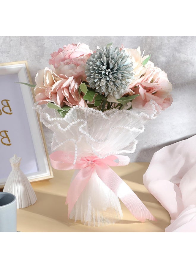 HZYH White Pearl Flower Wrapping Mesh Paper, 4 Yards Waterproof Translucent Bouquet Wrap for Floral Arrangements, DIY Crafts, Party Favor & Gift Packaging - Image 3