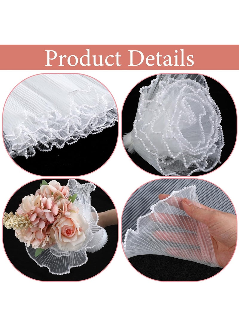 HZYH White Pearl Flower Wrapping Mesh Paper, 4 Yards Waterproof Translucent Bouquet Wrap for Floral Arrangements, DIY Crafts, Party Favor & Gift Packaging - Image 5