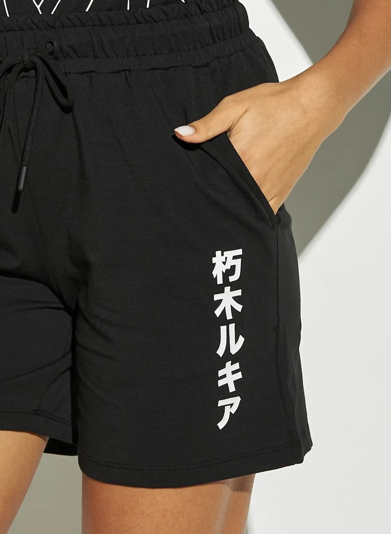 SP Characters Anime Print Neoprene Shorts with Drawstring Closure and Pockets
