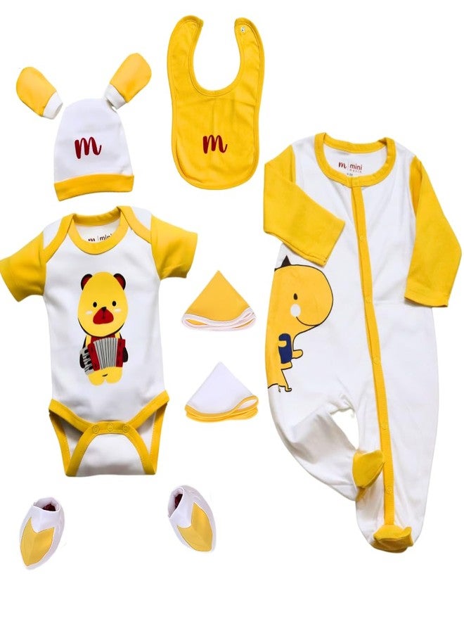 MINI MAVIN 100% Organic Cotton Newborn Baby Rompers, Cap, Booties, Mittens Set | New Born baby Clothes | New Born baby Gifts | Newborn Essentials (10, Yellow, 0-3 months) - Image 1
