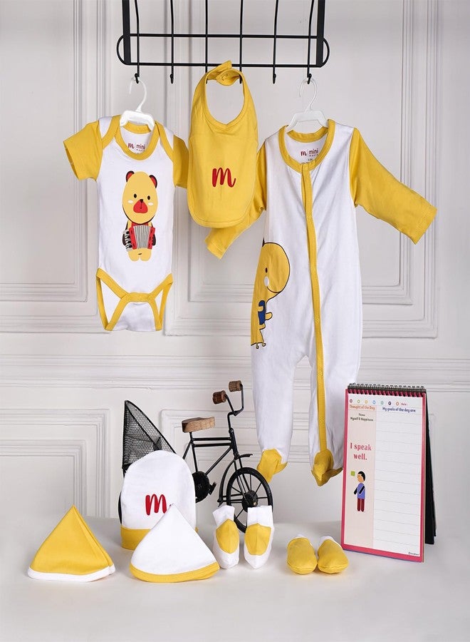 MINI MAVIN 100% Organic Cotton Newborn Baby Rompers, Cap, Booties, Mittens Set | New Born baby Clothes | New Born baby Gifts | Newborn Essentials (10, Yellow, 0-3 months) - Image 5
