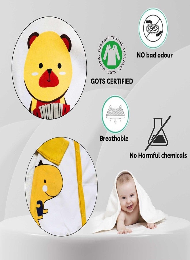 MINI MAVIN 100% Organic Cotton Newborn Baby Rompers, Cap, Booties, Mittens Set | New Born baby Clothes | New Born baby Gifts | Newborn Essentials (10, Yellow, 0-3 months) - Image 3