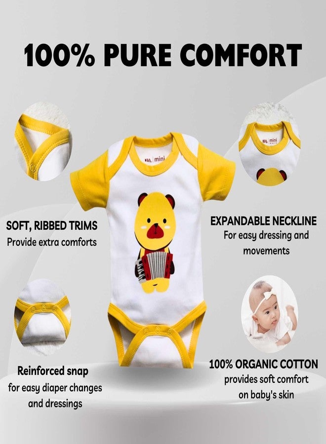 MINI MAVIN 100% Organic Cotton Newborn Baby Rompers, Cap, Booties, Mittens Set | New Born baby Clothes | New Born baby Gifts | Newborn Essentials (10, Yellow, 0-3 months) - Image 2