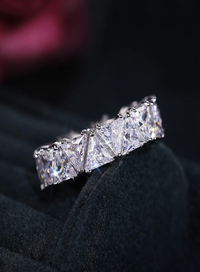 Hsitgexf Triangle Cut 14K Silver Plated Lab Diamond Wedding Eternity Band Ring Jewelry for Women,Fashion Cubic Zirconia Promise Ring (US Size 7) - Image 3