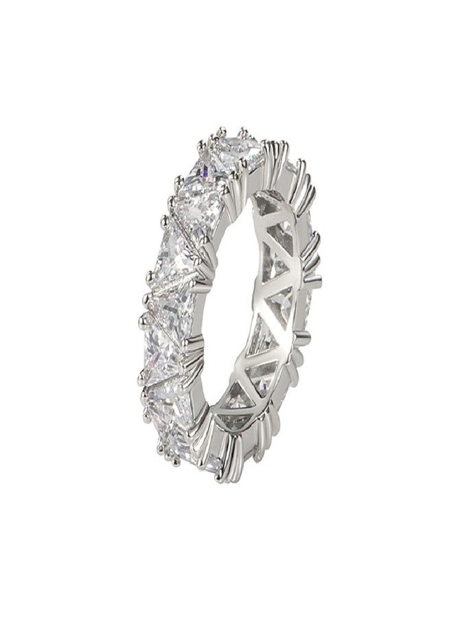 Hsitgexf Triangle Cut 14K Silver Plated Lab Diamond Wedding Eternity Band Ring Jewelry for Women,Fashion Cubic Zirconia Promise Ring (US Size 7) - Image 1