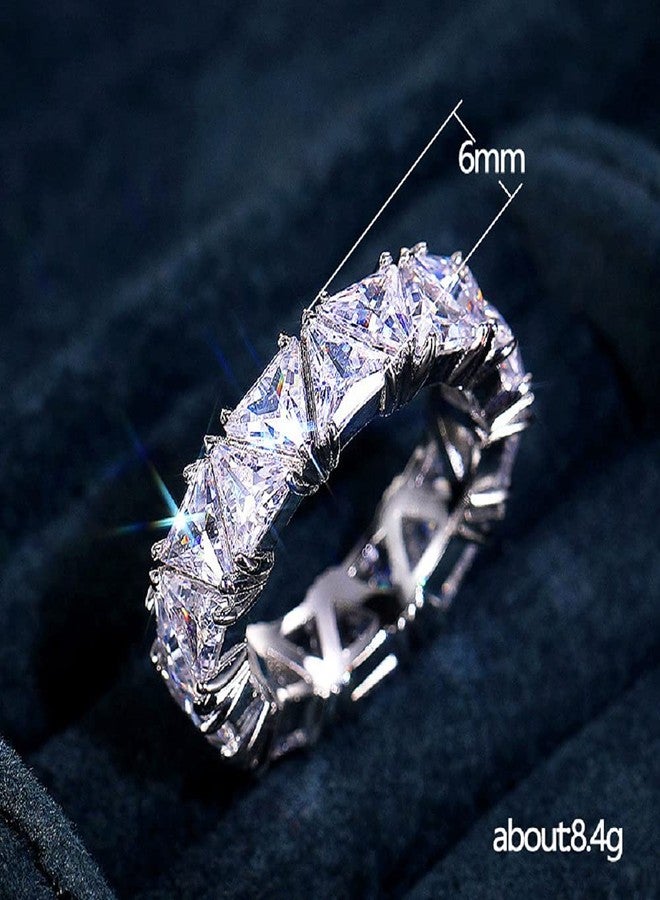 Hsitgexf Triangle Cut 14K Silver Plated Lab Diamond Wedding Eternity Band Ring Jewelry for Women,Fashion Cubic Zirconia Promise Ring (US Size 7) - Image 2