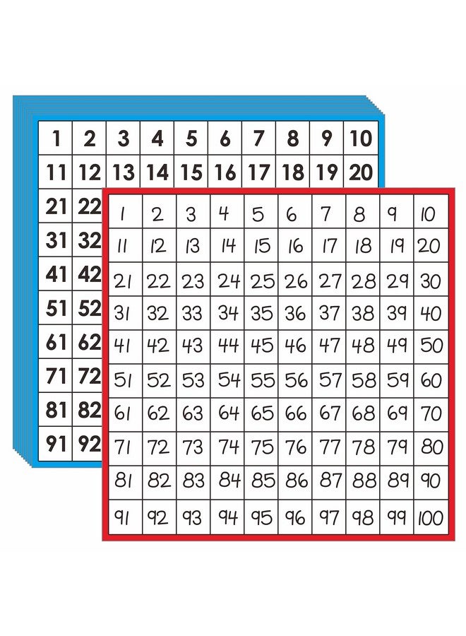 SpriteGru Math Hundred Boards, Laminated Double Sided Number 1-100 Chart Easy To Write Consecutive Number Counting Chart For Kids Classroom, Homeschool, School Supplies (10 Sheets) - Image 1