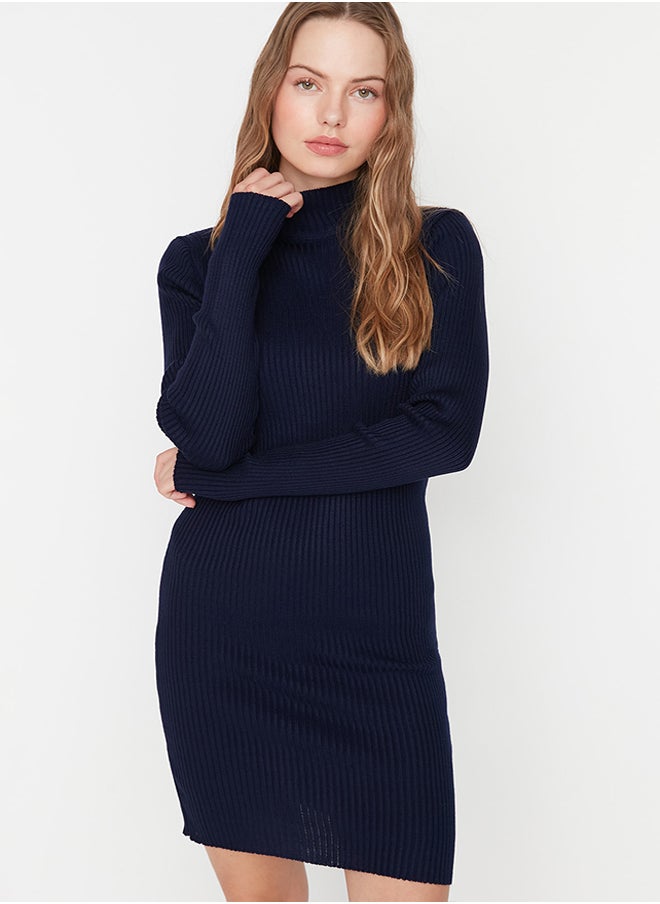 trendyol Navy Blue Mini Knitwear Dress with Accessory Detail TWOAW23EL01389  - Image 2